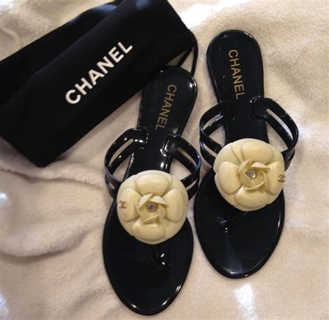 chanel flat sandals with flower|authentic Chanel sandals.